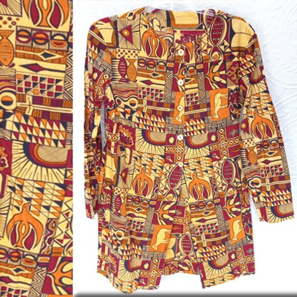 Unique One Of A Kind Hand Made Ethnic African Print Tunic  Sz S-M (T-382) - Picture 1 of 11